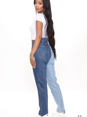 Fashion Nova Two-Tone Blue Straight Leg Jeans